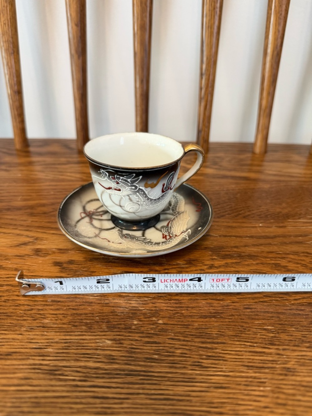 Wales Japan Moriage Dragonware Tea Cup & Saucer